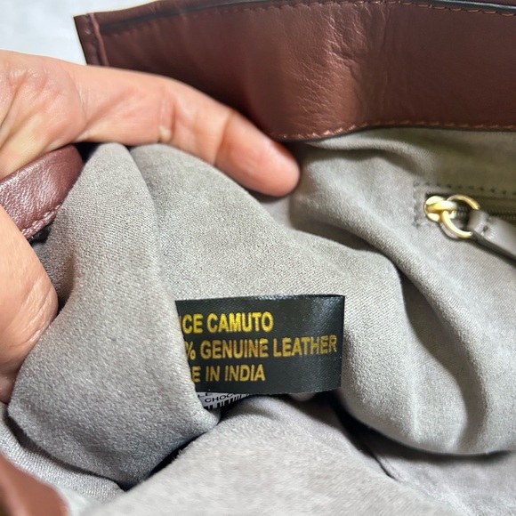 Vince Camuto Brown Leather Tote with Basketweave Design - Picture 3 of 11